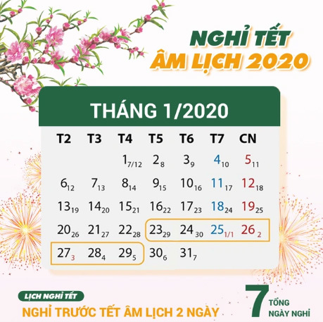 lịch nghỉ tết 2020